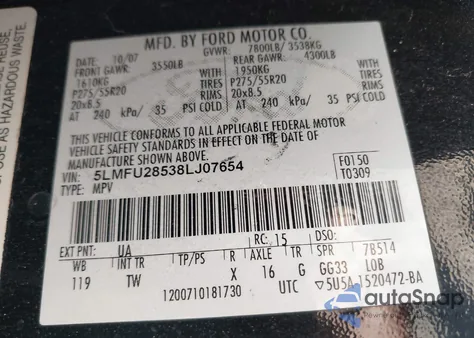 2008 Lincoln Navigator from USA, damaged, VIN 5LMFU28538LJ07654